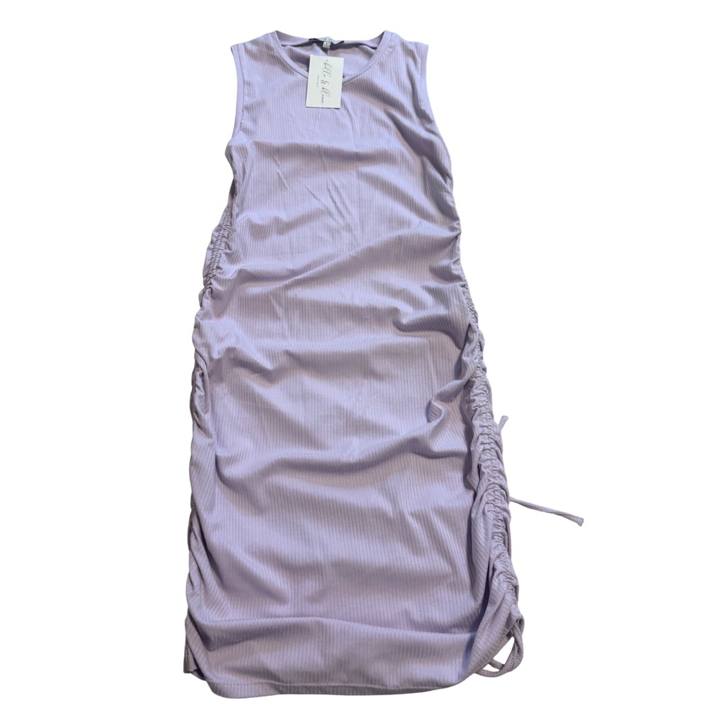 Love Tree Bodycon Dress Women Large Lavender NWT Ruched Side Cinch Ribbed Midi